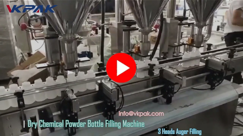 Automatinė trijų galvų miltelių butelių pildymo mašina